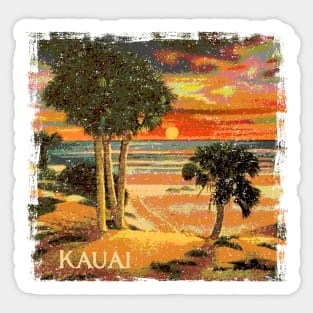 Kauai Hawaii Sunset Palm Tree Tropical Beach Retro Vintage Style Souvenir Sticker